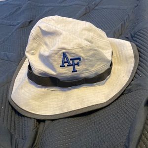 A grey dry fit, one size fits all Air Force acedemy bucket hat.